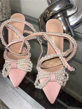 Women’s Pink Pearl-Strap Pointed Toe Heels